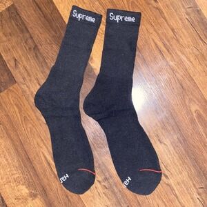 Supreme x Hanes Crew Socks Black Cotton Blend Streetwear One Single Pair New‎